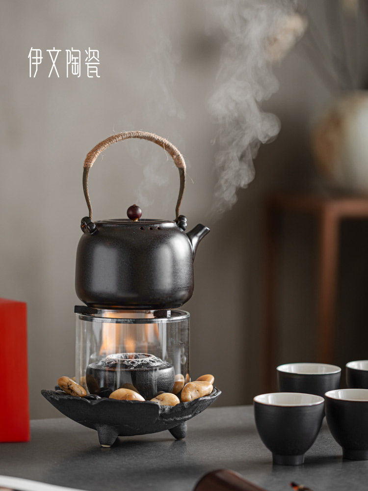 围炉观火奶黄煮茶壶家用室内酒精炉烤火炉套装器具烧水壶煮茶器